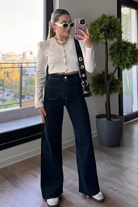 Rapanui Dikiş Detaylı Koyu Palazzo Jean