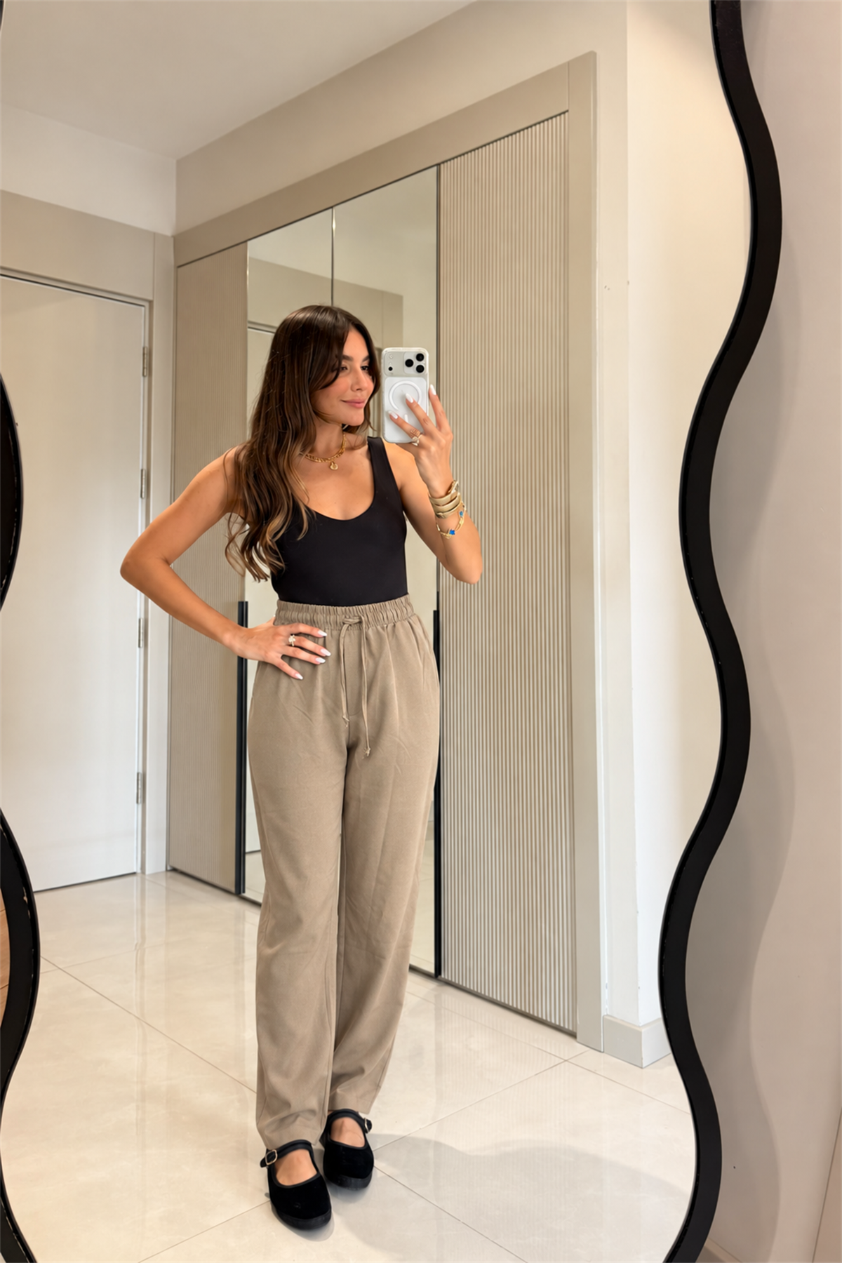 Raphael Camel Beli Bağcıklı Rahat Kesim Pantolon