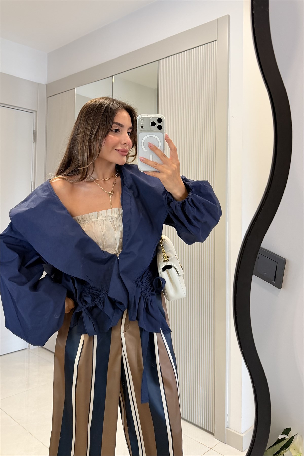 Rather Lacivert Büzgü Detaylı Ceket