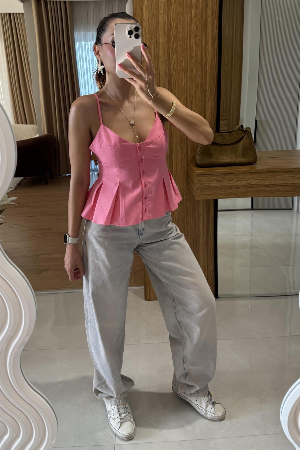 Raylin Pembe Poplin Crop