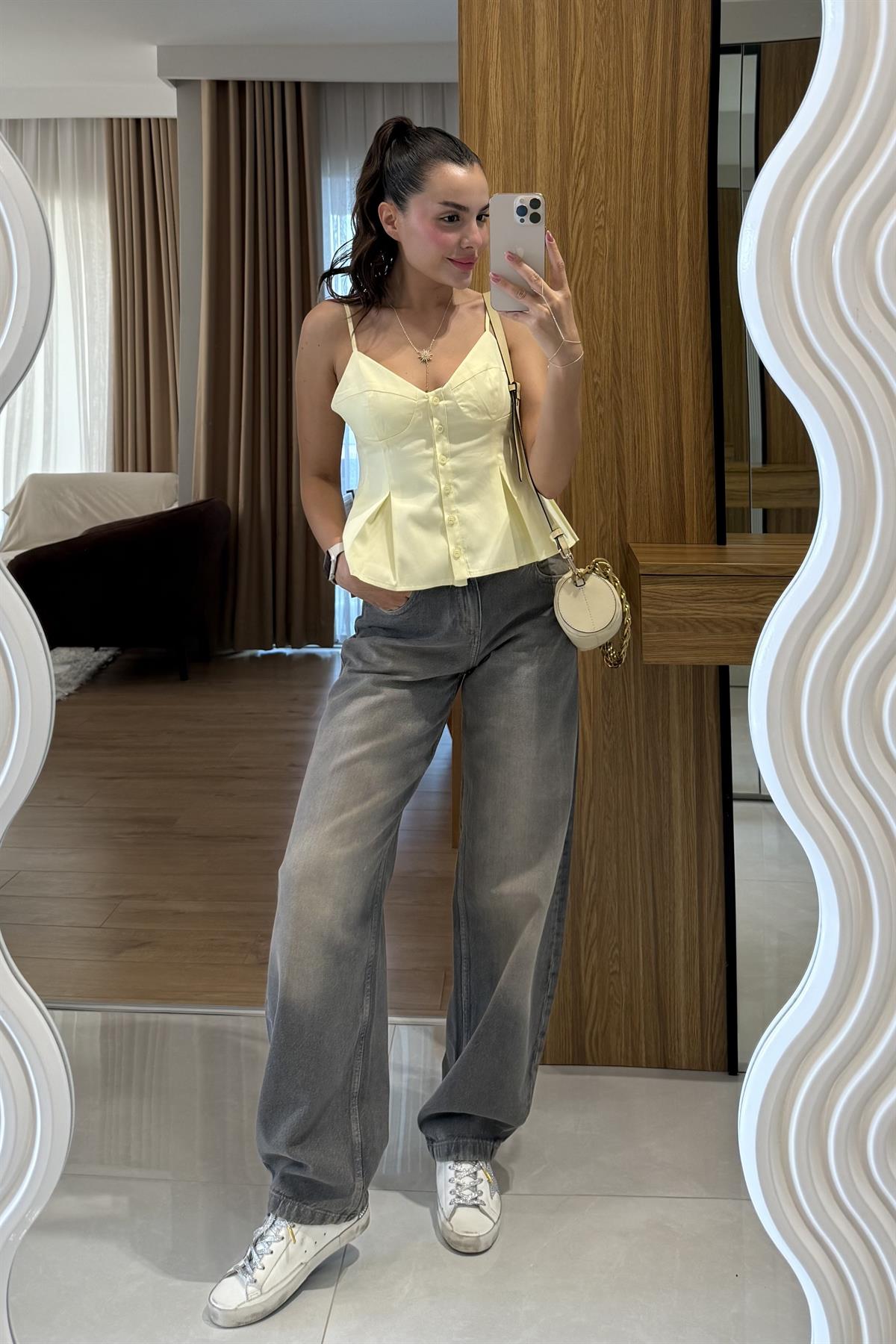 Raylin Sarı Poplin Crop