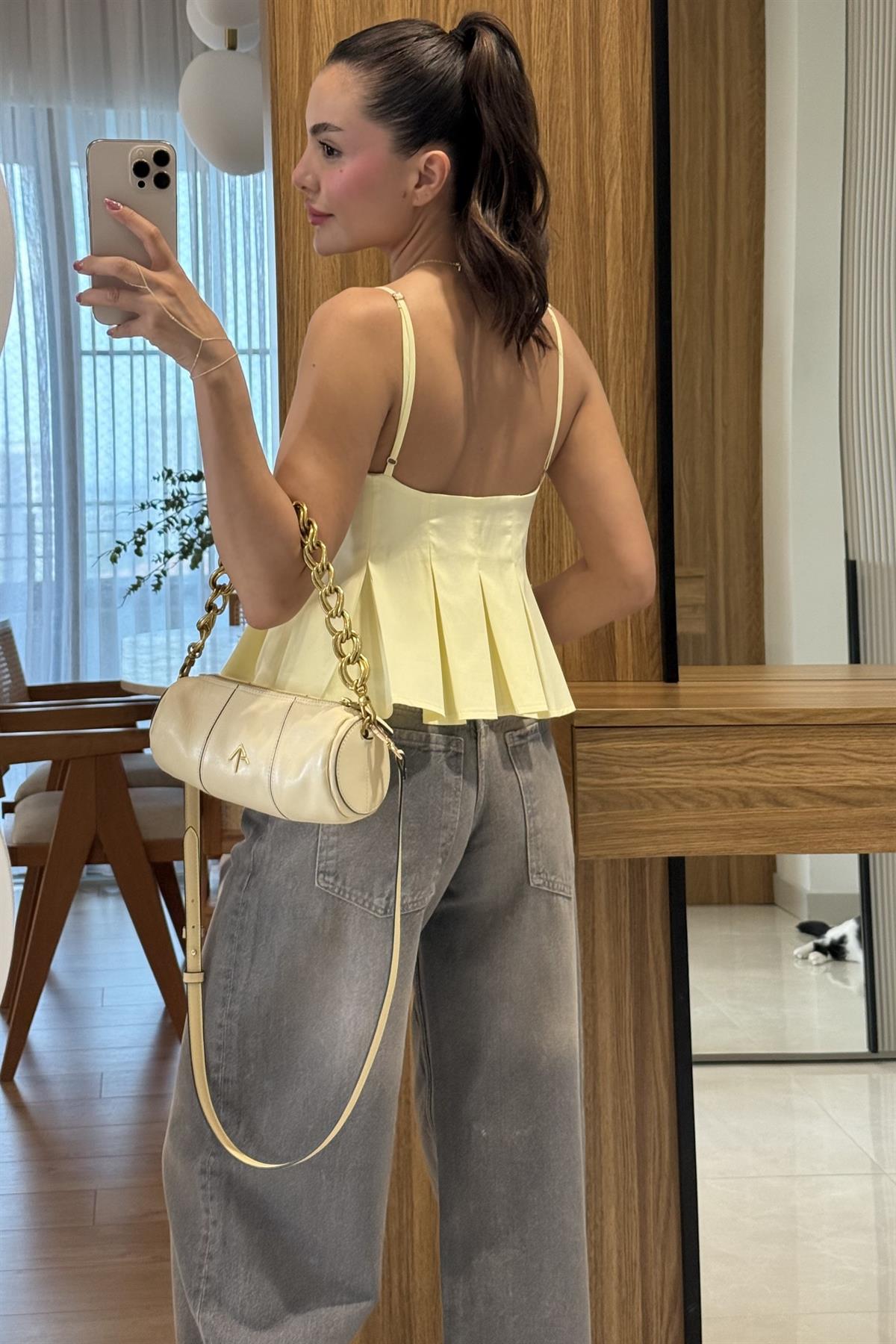 Raylin Sarı Poplin Crop