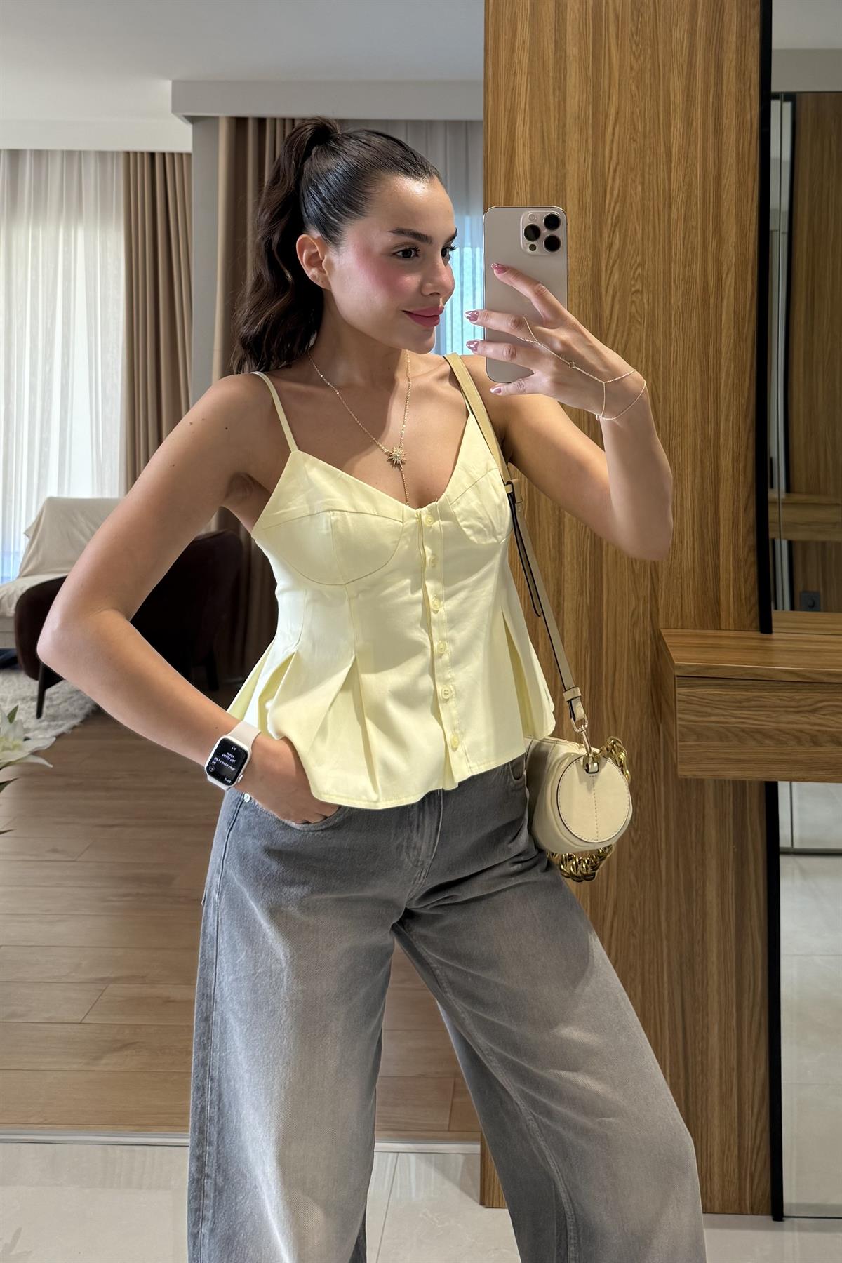 Raylin Sarı Poplin Crop