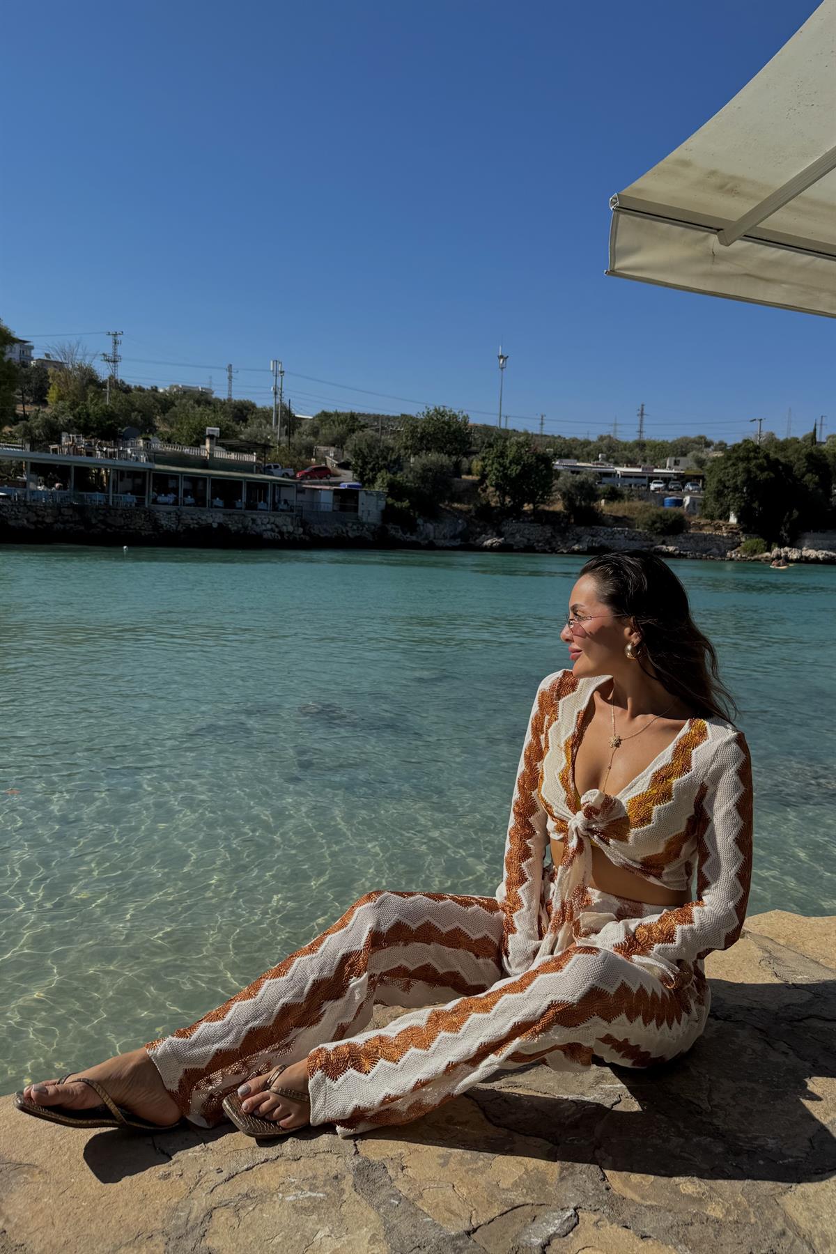 Raymond Örgü Etnik Desen Pantolonlu Plaj Takım