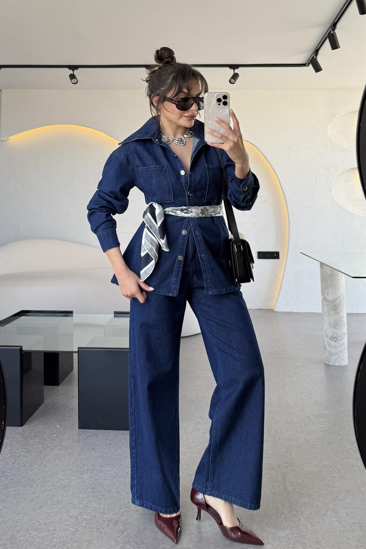 Ready Arkadan Kemerli Denim Takım