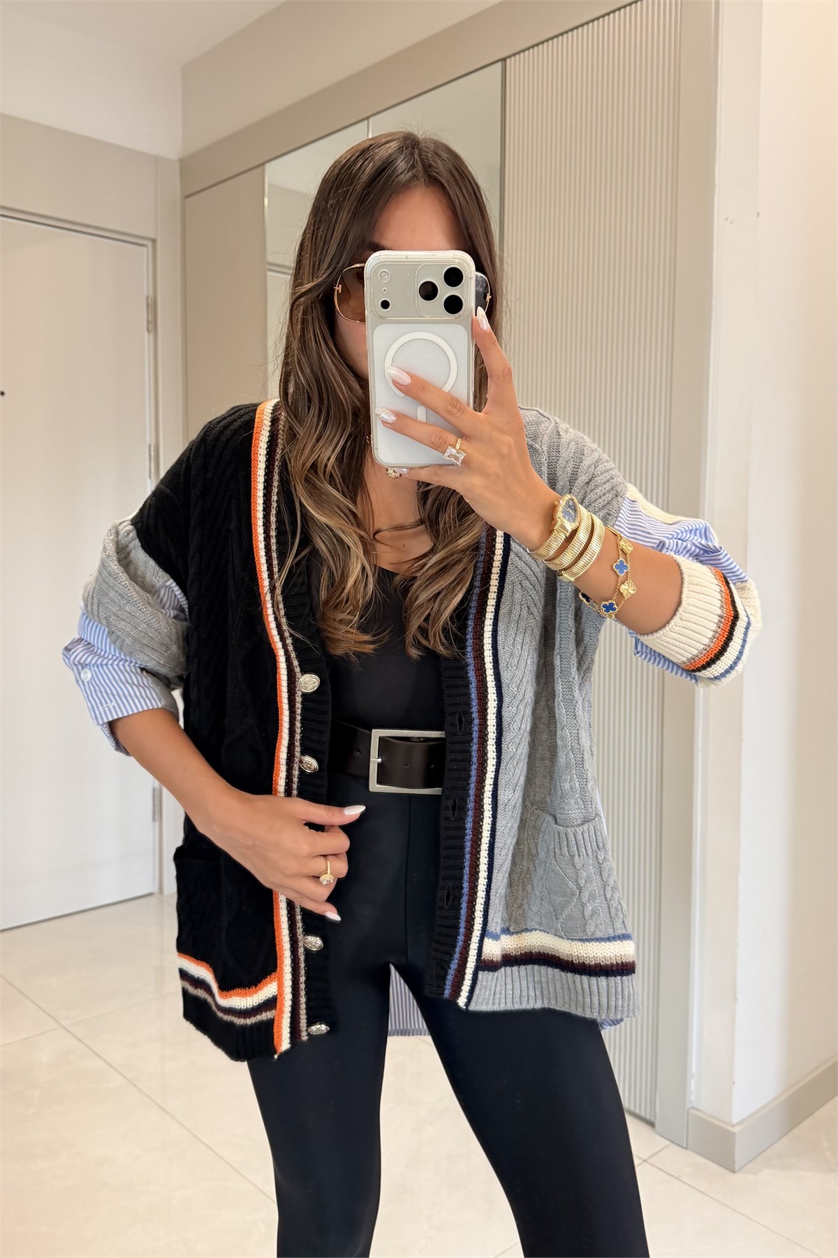 Rebeca Poplin Detaylı Çift Renk Hırka