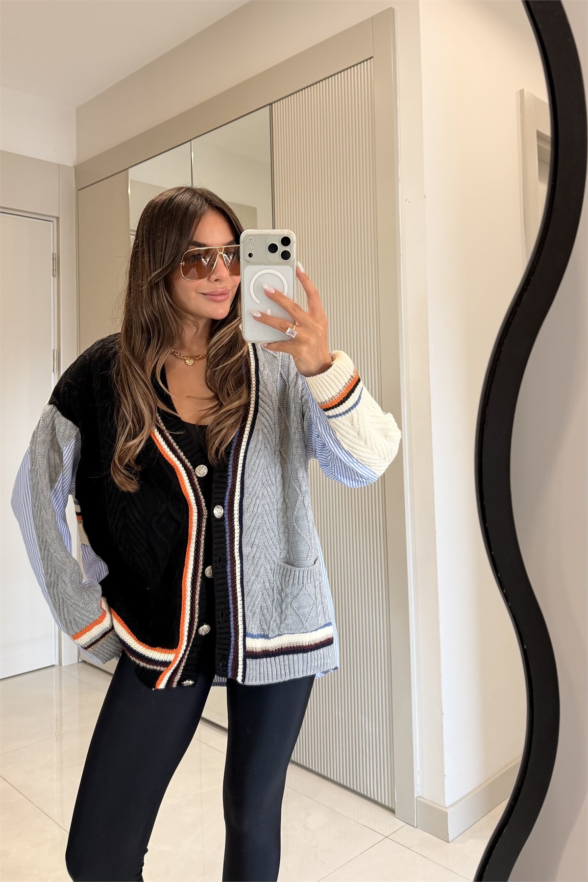 Rebeca Poplin Detaylı Çift Renk Hırka