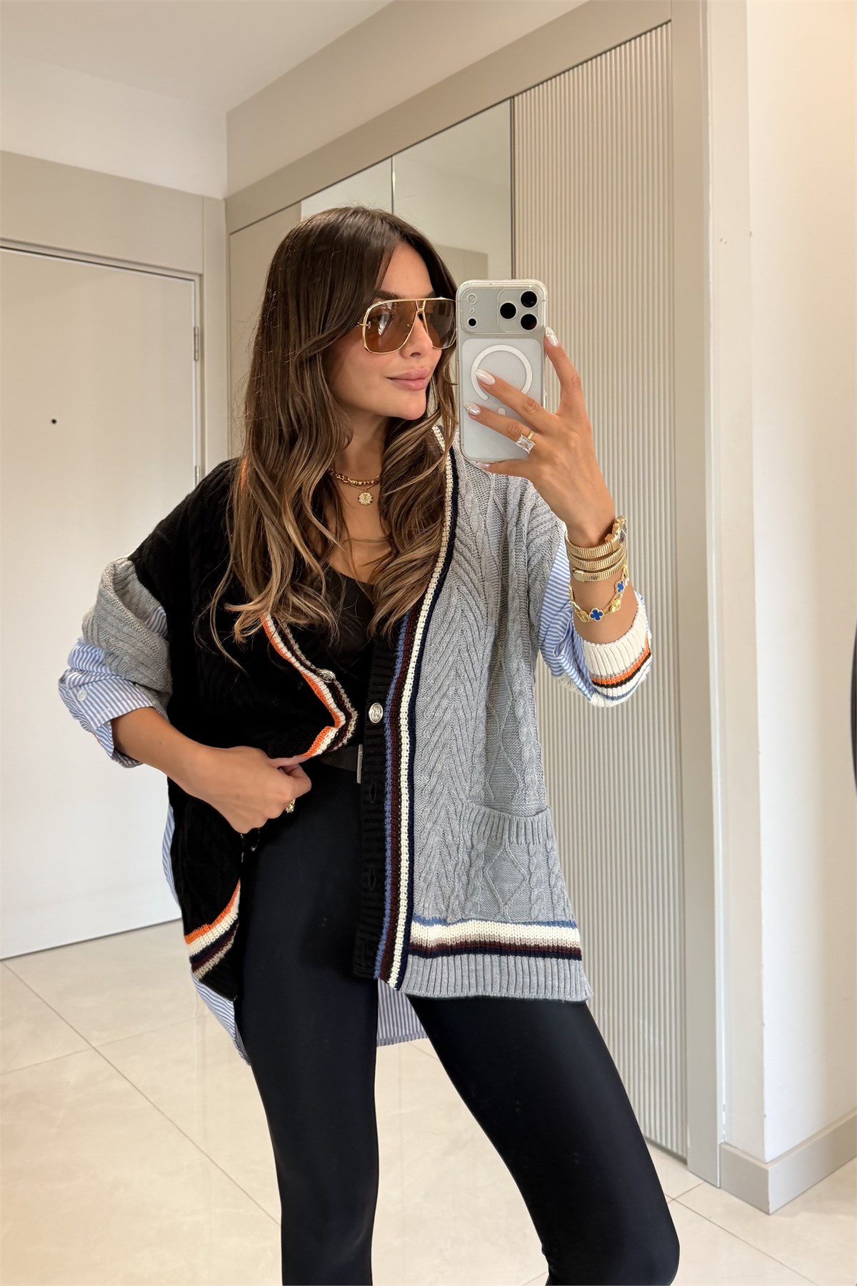 Rebeca Poplin Detaylı Çift Renk Hırka