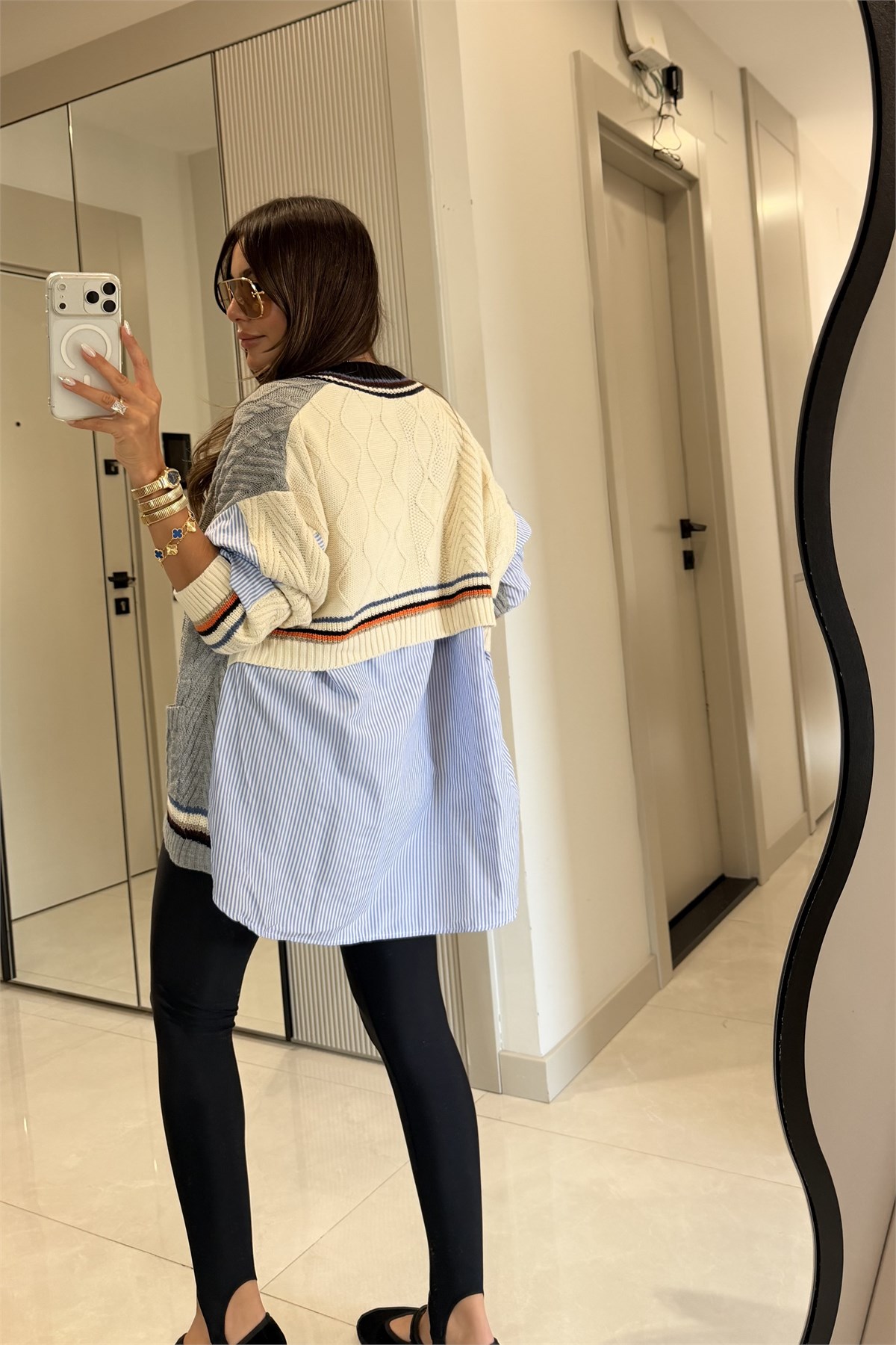 Rebeca Poplin Detaylı Çift Renk Hırka