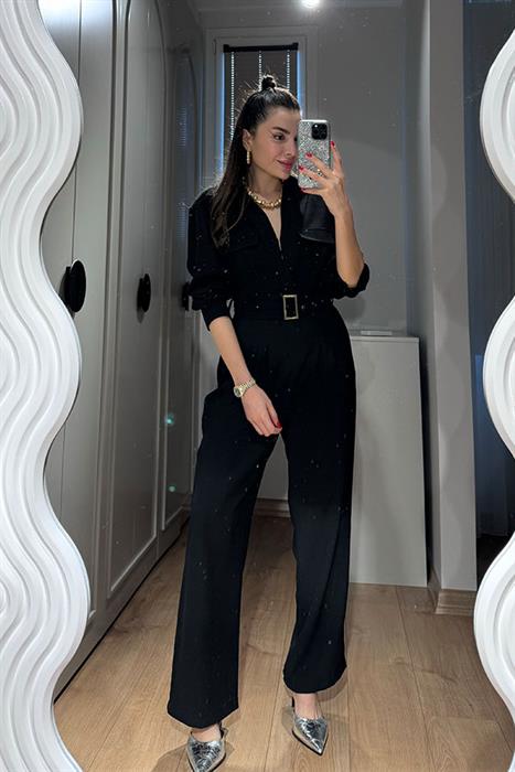 Regina Kemerli Siyah Tulum