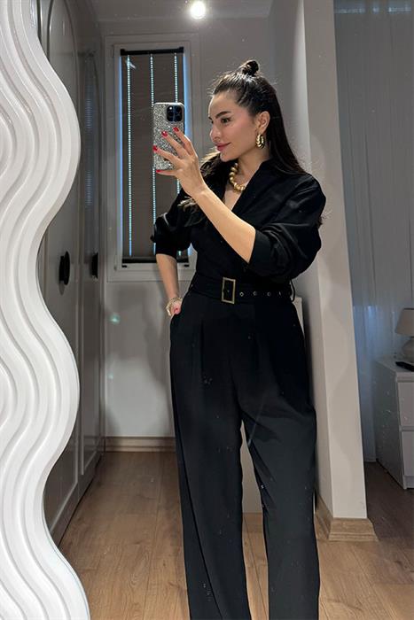 Regina Kemerli Siyah Tulum