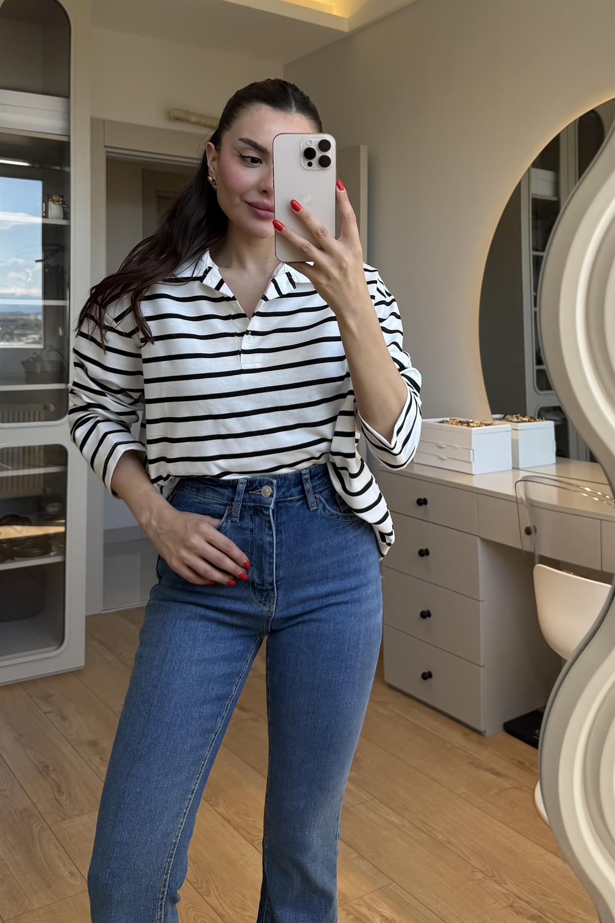 Reisne Siyah Çizgili Polo Yaka Tshirt