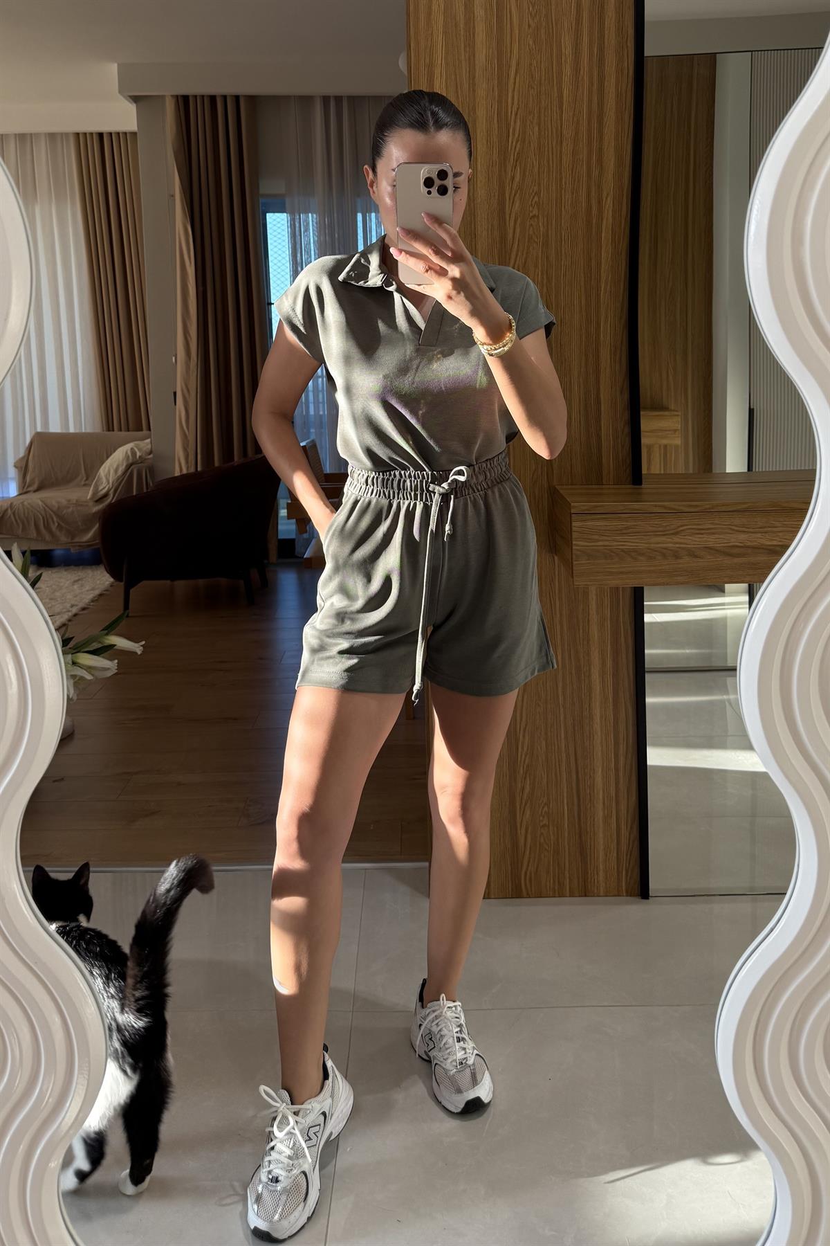 Renie Haki Pike Modal Şort Takım