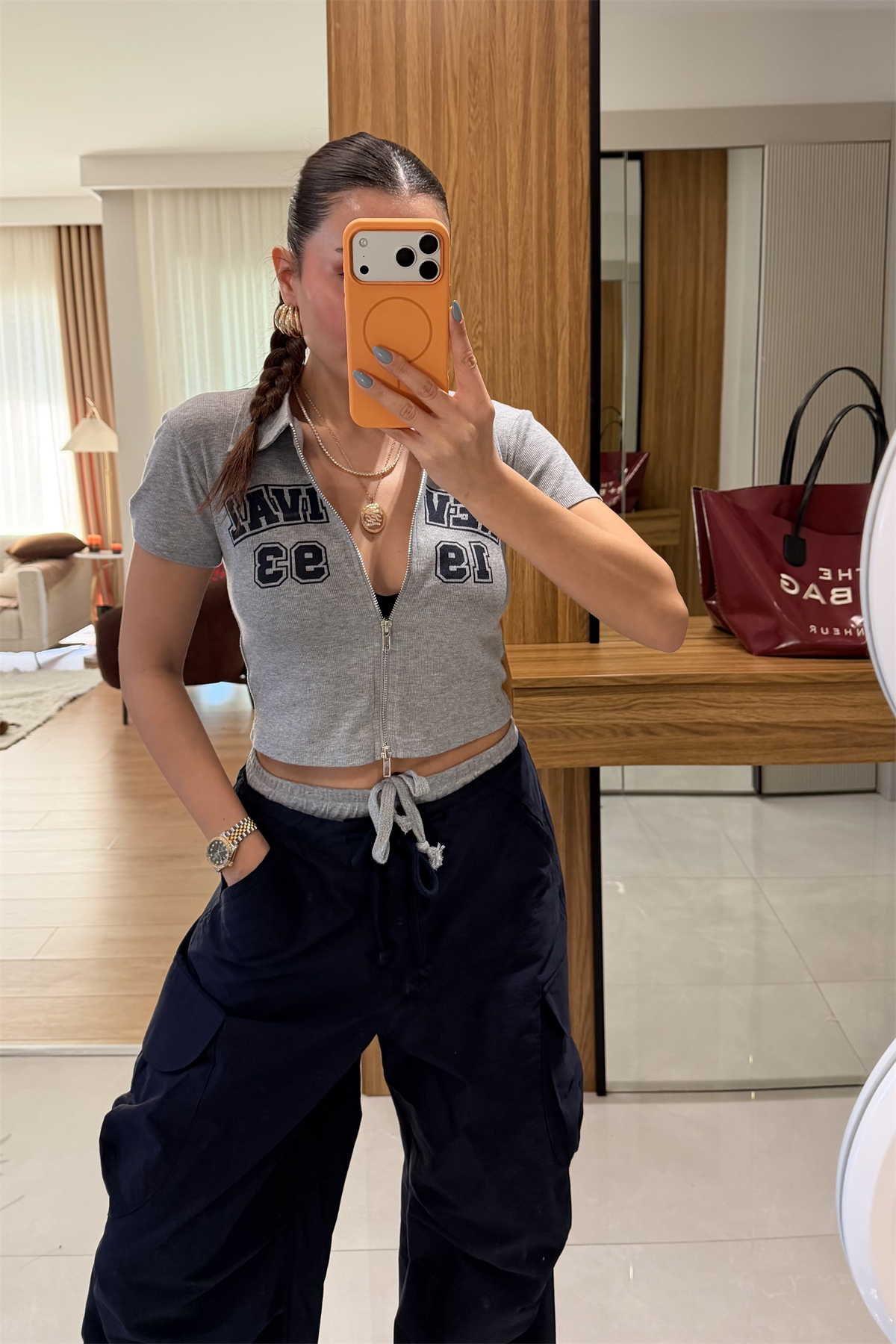 Revival Gri Fermuarlı Tshirt