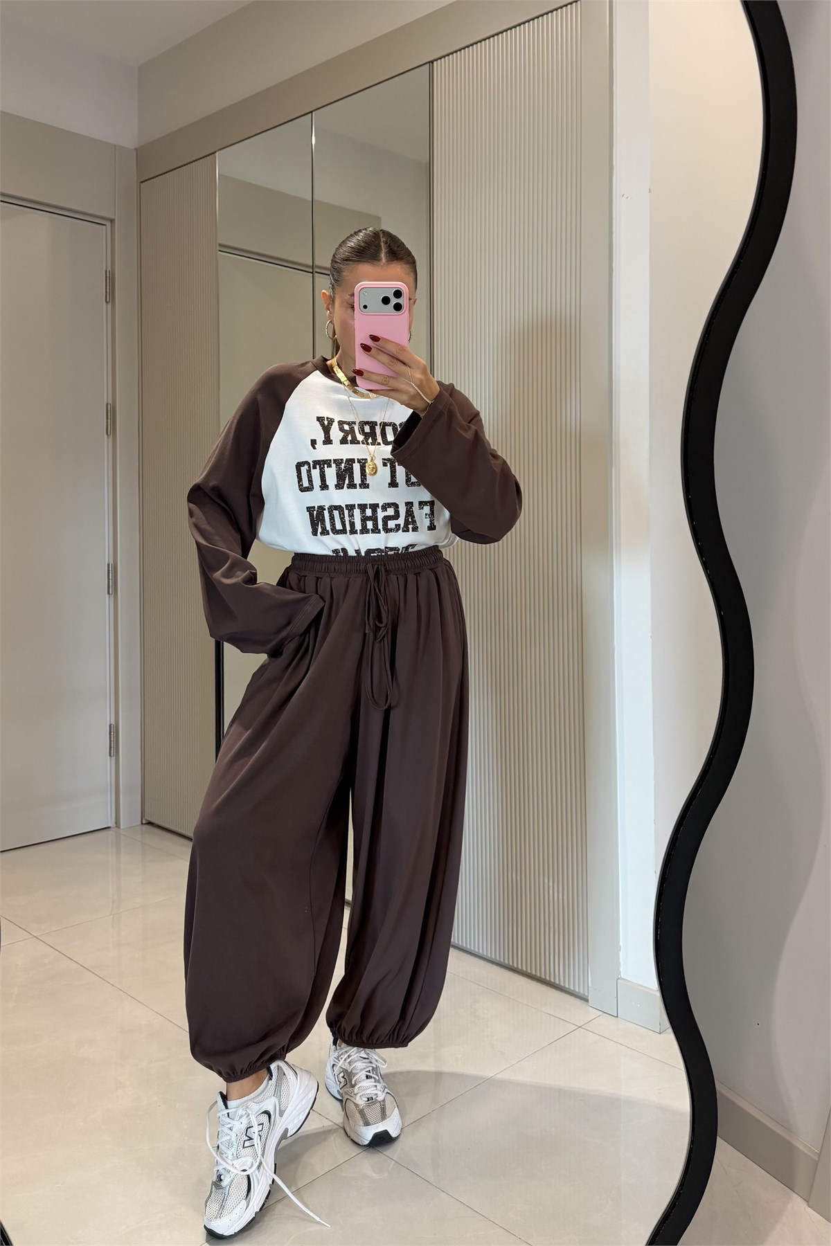 Rhea Kahve Paçası Lastikli Şalvar Model Eşofman Altı