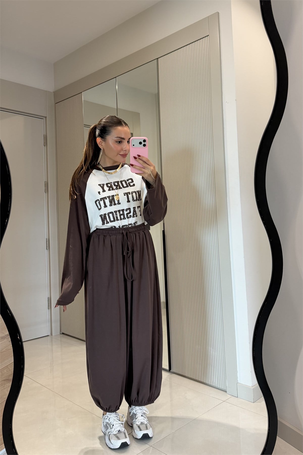 Rhea Kahve Paçası Lastikli Şalvar Model Eşofman Altı