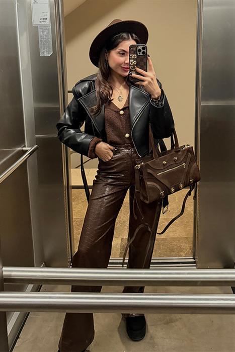 Rhin Yılan Derili Marka Acı Kahve Deri Palazzo