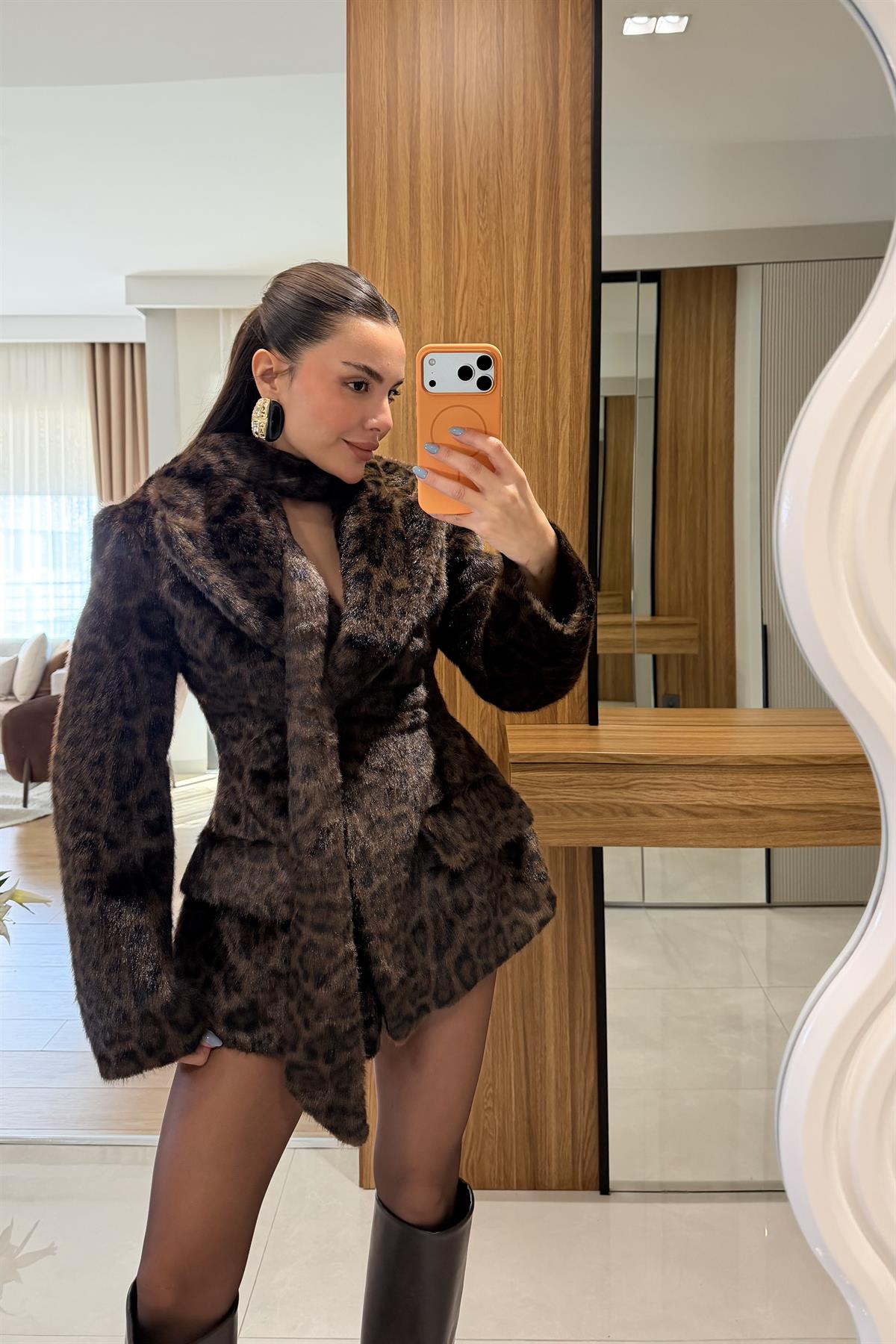 Ricardo Acı Kahve Leopar Yumoş Atkılı Blazer