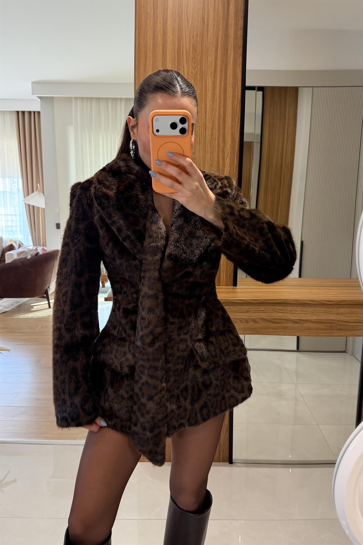 Ricardo Acı Kahve Leopar Yumoş Atkılı Blazer