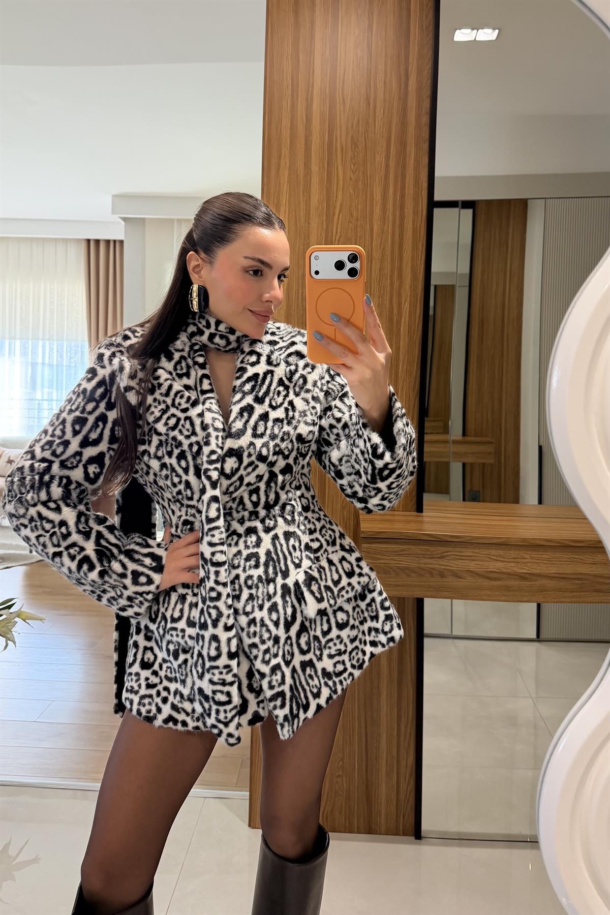 Ricardo Siyah Leopar Yumoş Atkılı Blazer