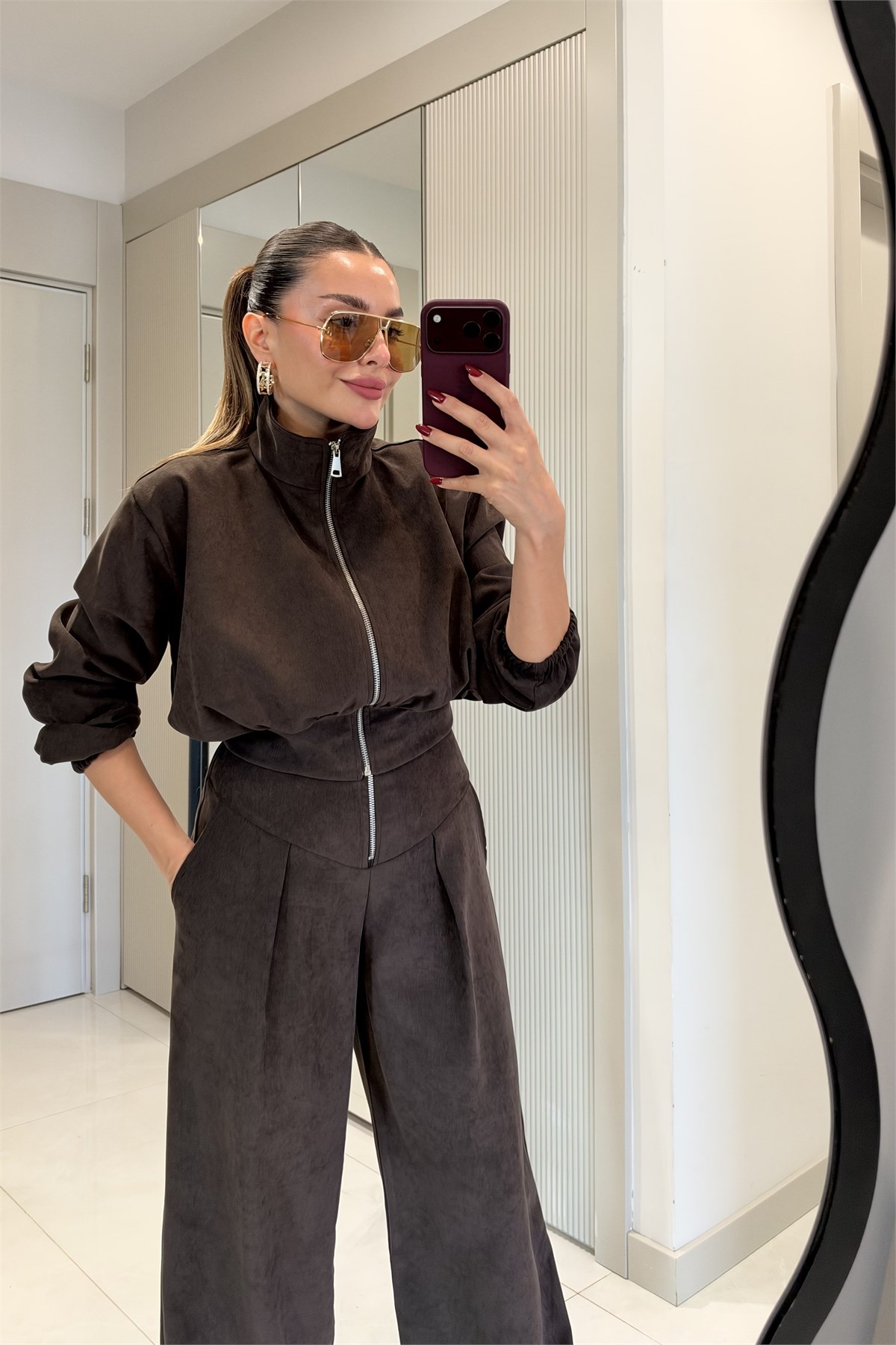 Riddle Kahve Üçlü Fermuar Detaylı Takım