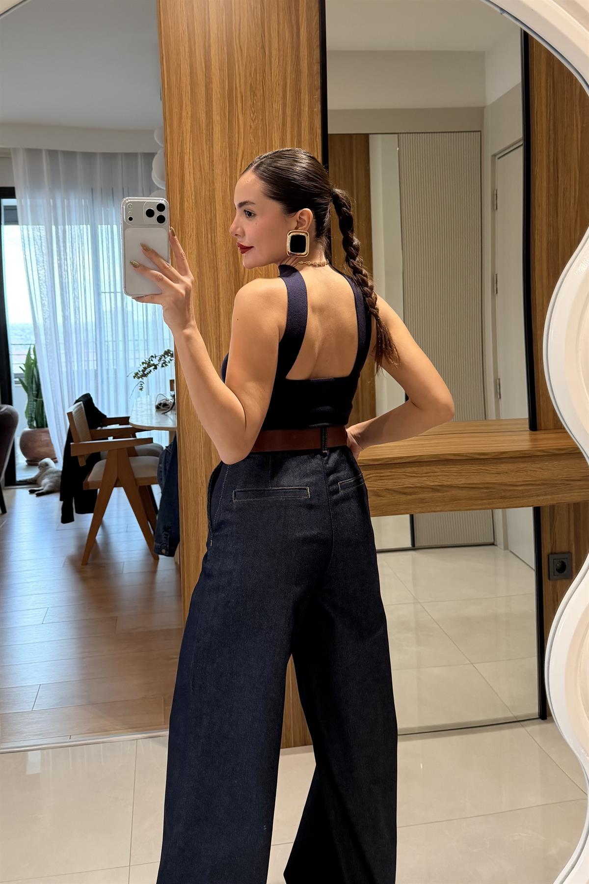 Rivus Lacivert Boyundan Askılı Bluz