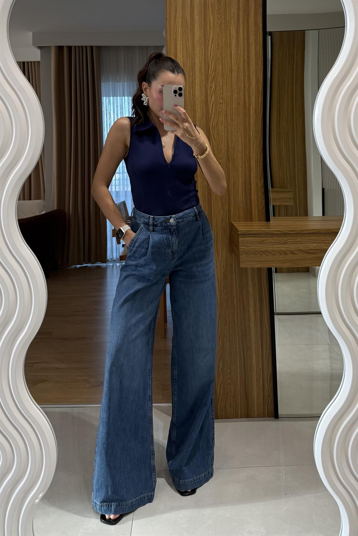 Robinson Darkblue Geniş Paça Palazzo Jean