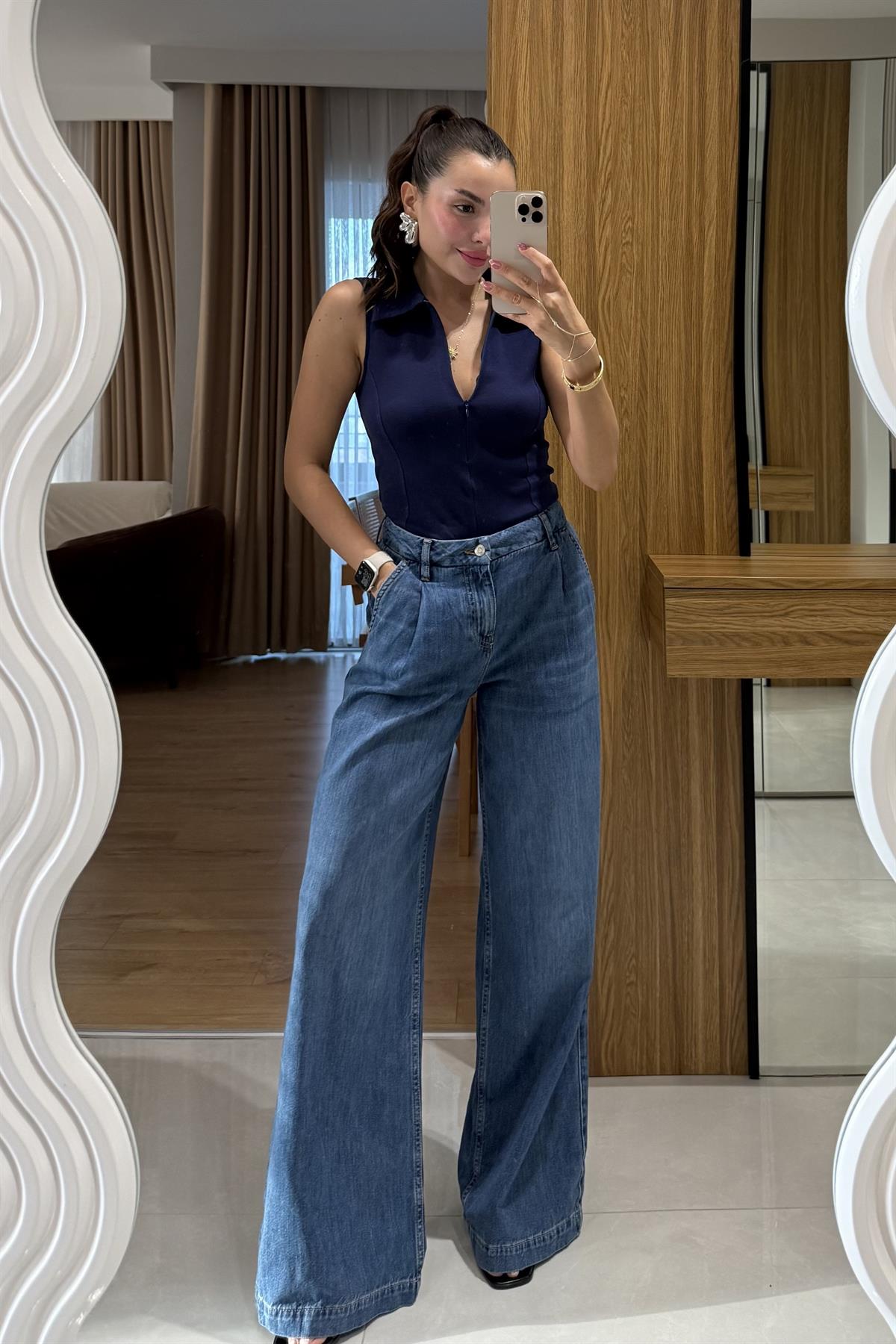 Robinson Darkblue Geniş Paça Palazzo Jean