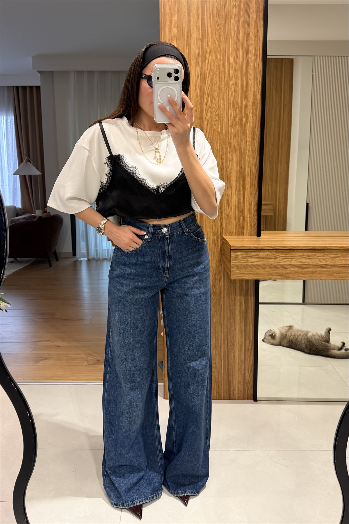 Rocco Darkblue Wide Leg Jean Pantolon