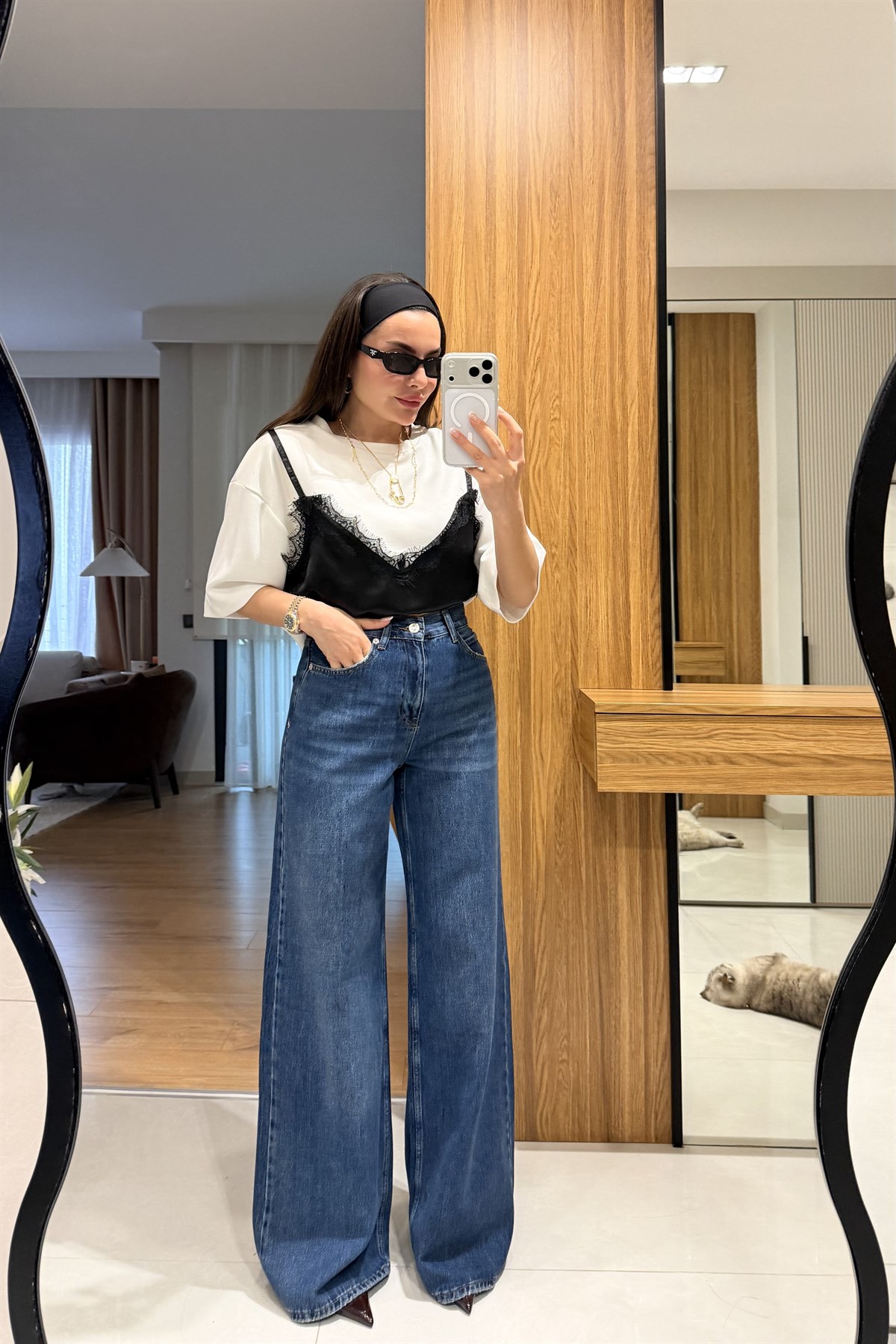 Rocco Darkblue Wide Leg Jean Pantolon