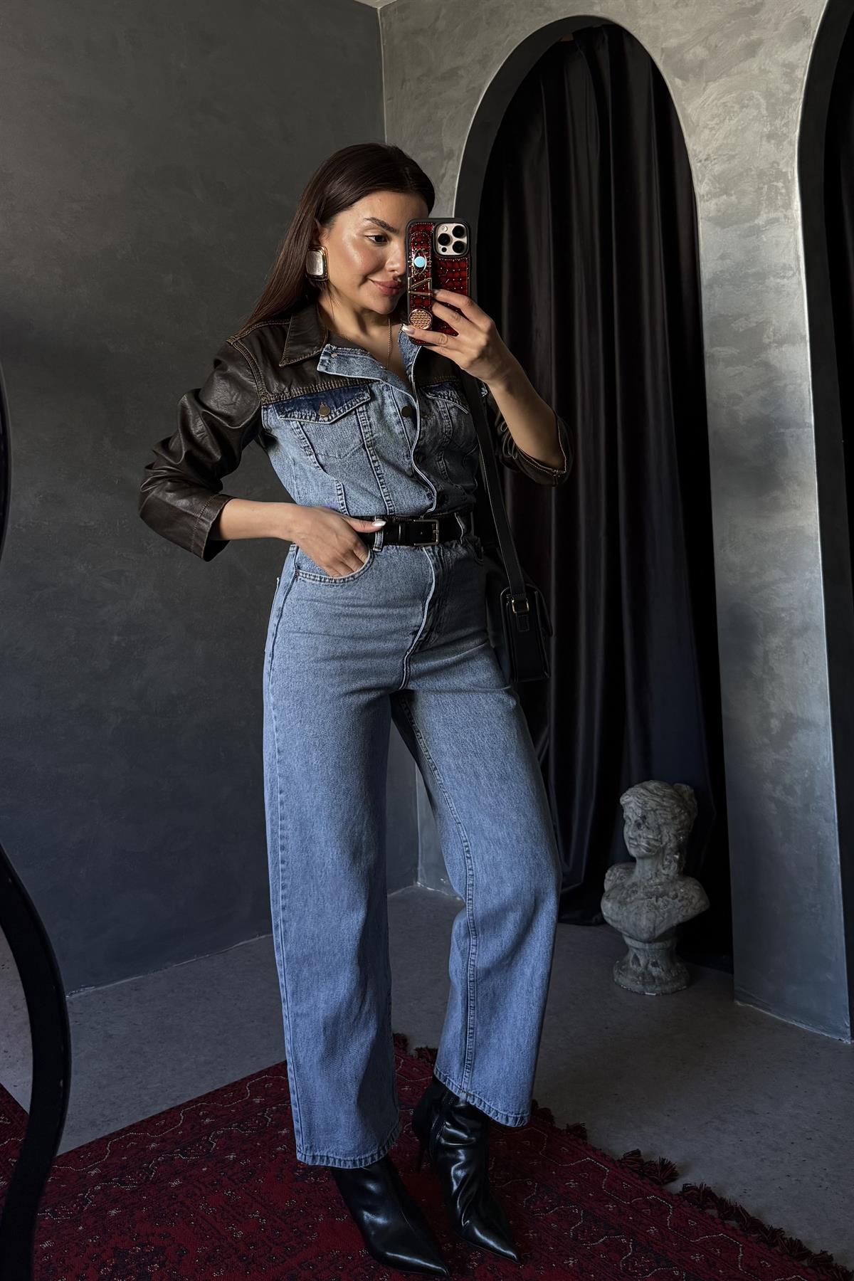 Rodney Deri Detaylı Denim Tulum 