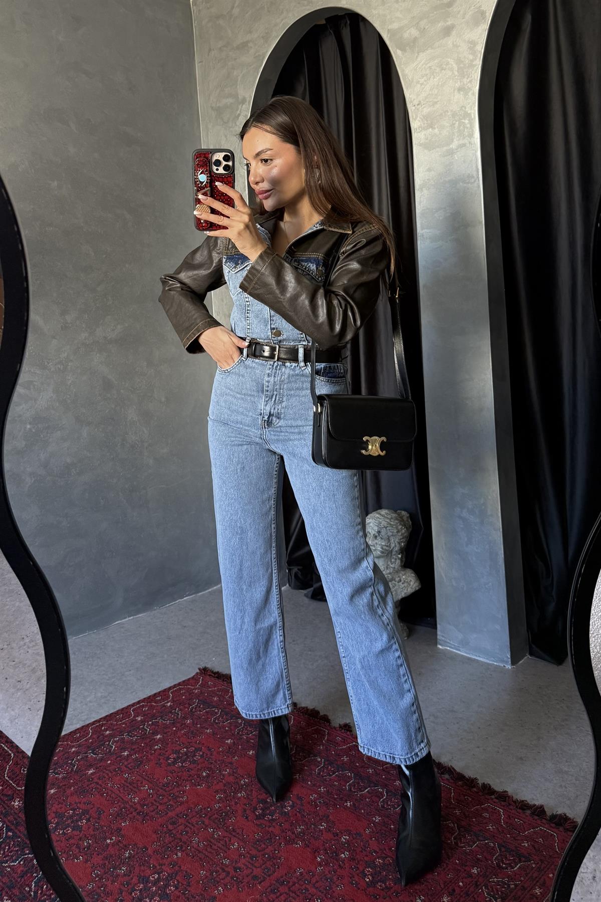 Rodney Deri Detaylı Denim Tulum 