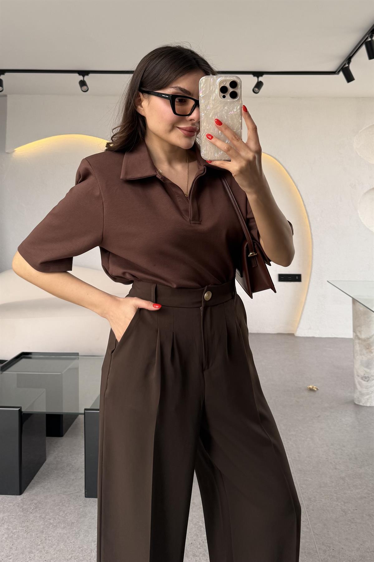 Rodres Acı Kahve Polo Yaka Vatkalı Tshirt 