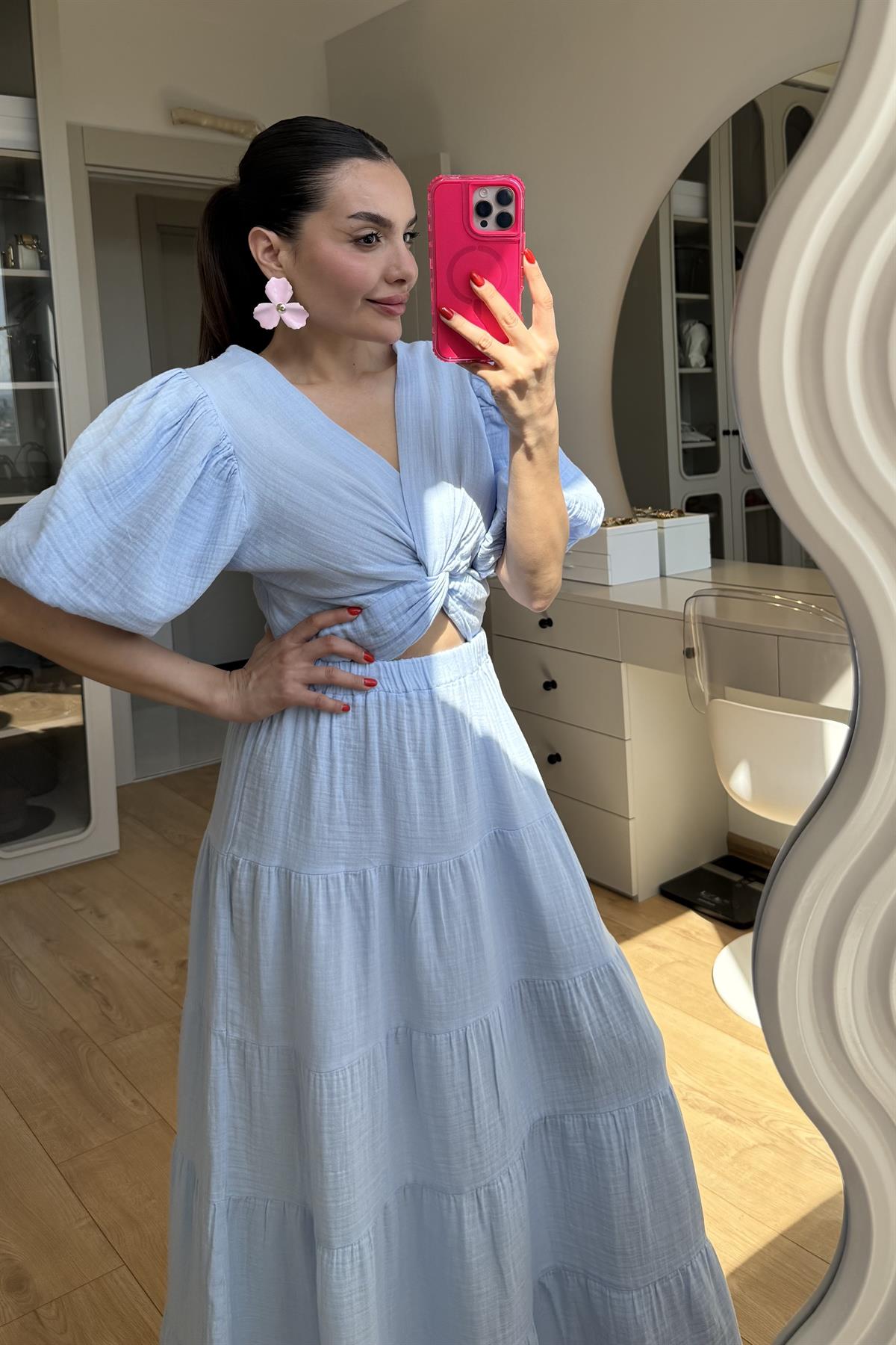 Roland Mavi Müslin Çan Etek