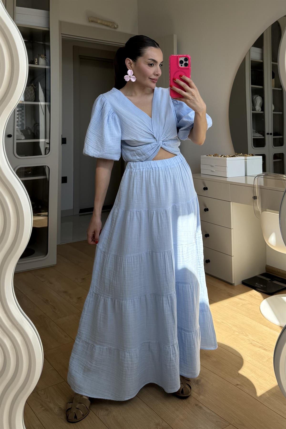 Roland Mavi Müslin Çan Etek