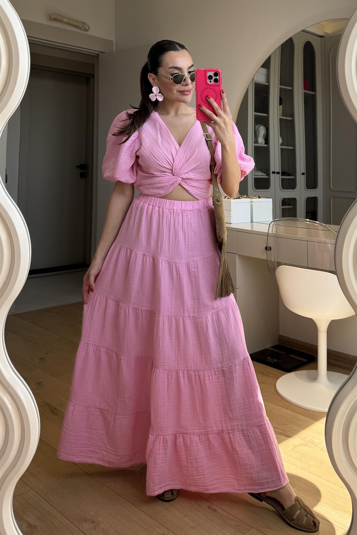 Roland Pembe Müslin Çan Etek