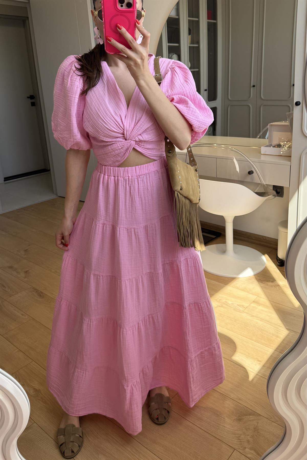 Roland Pembe Müslin Çan Etek