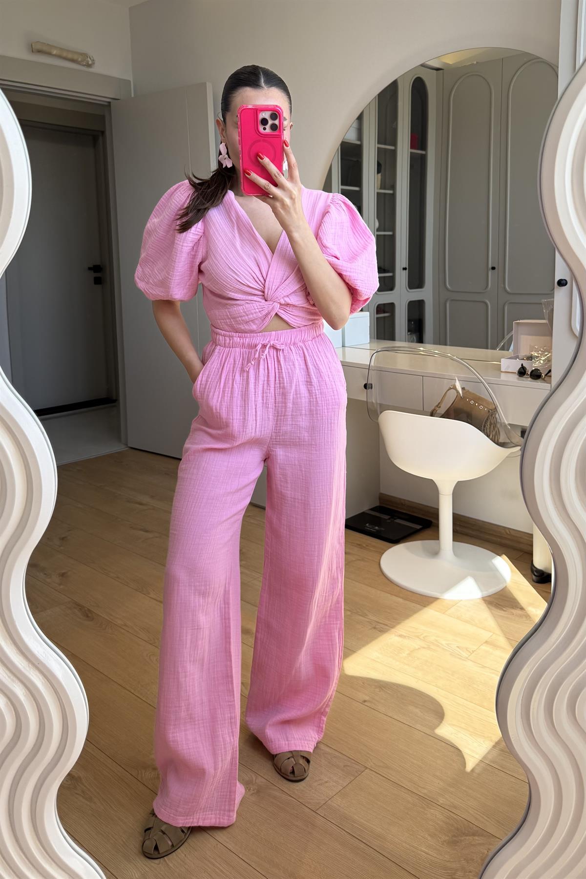 Roland Pembe Müslin Pantolon 