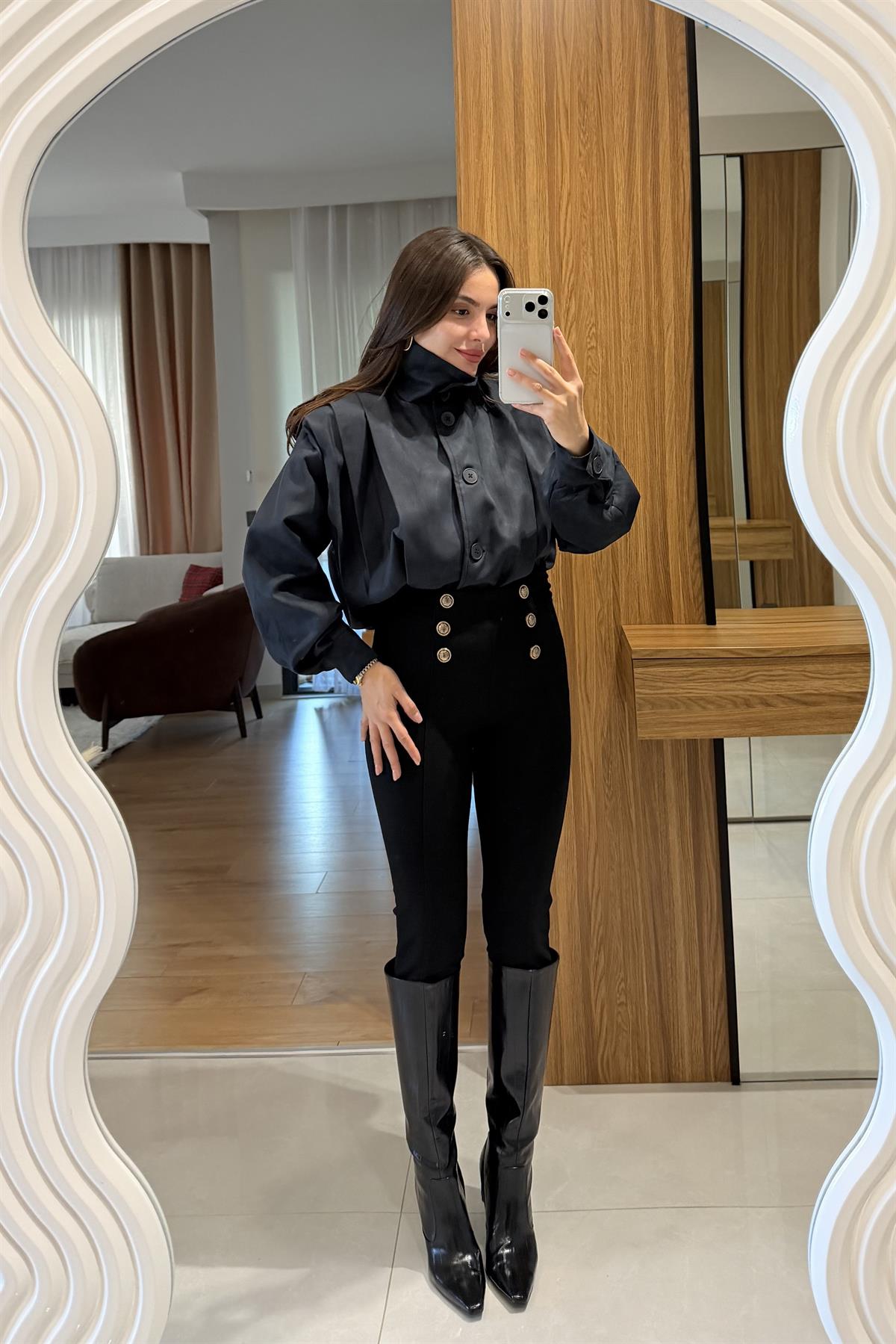 Renne Siyah Gold Düğmeli Tayt