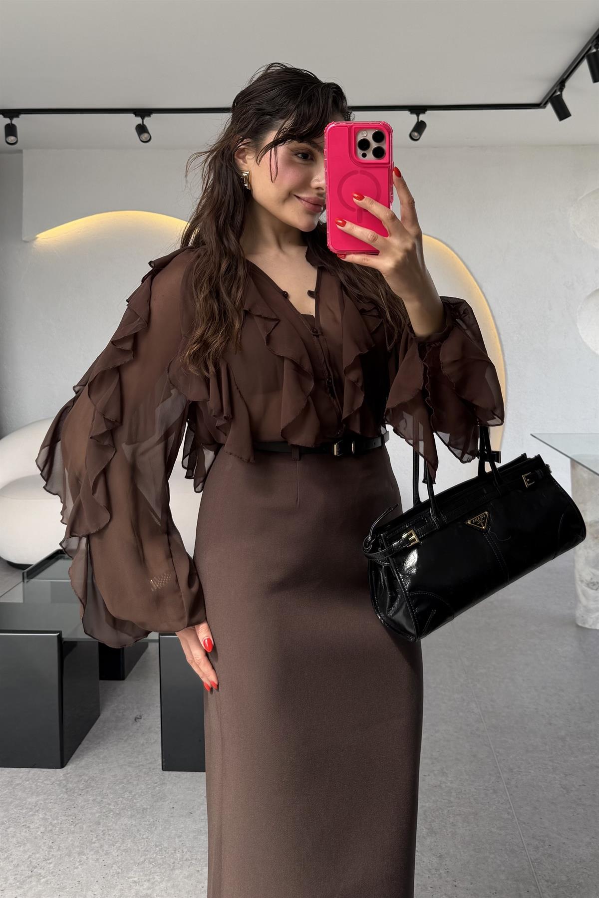 Ropa Acı Kahve Parçalı Şifon Gömlek