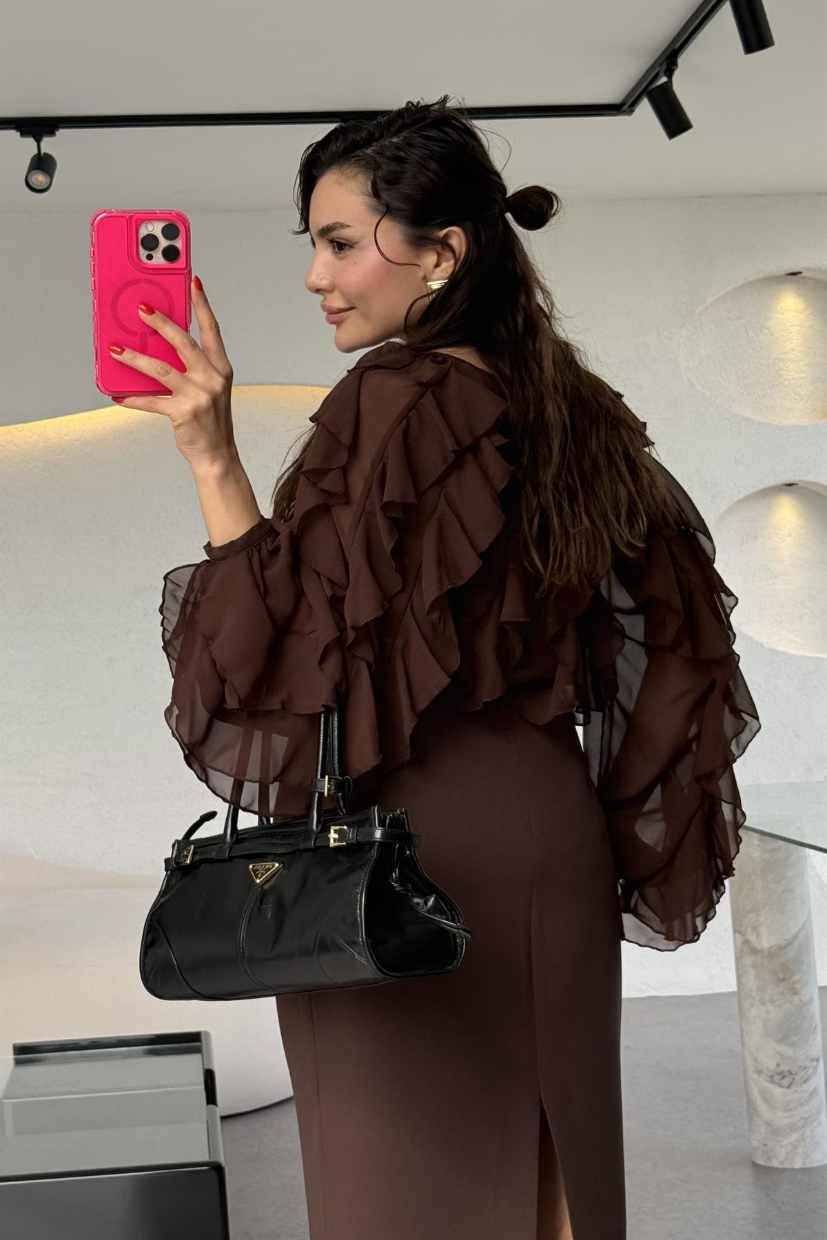 Ropa Acı Kahve Parçalı Şifon Gömlek