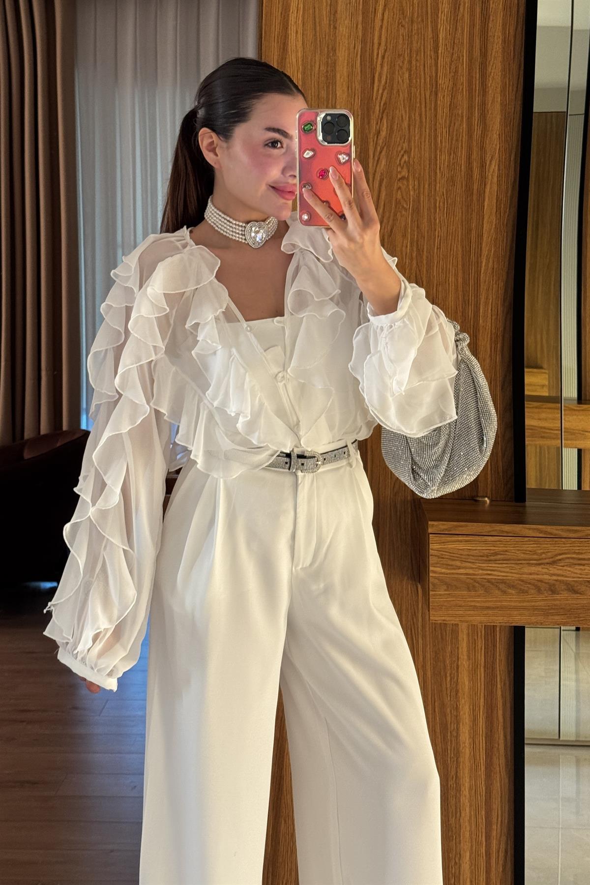 Ropa Beyaz Parçalı Şifon Gömlek