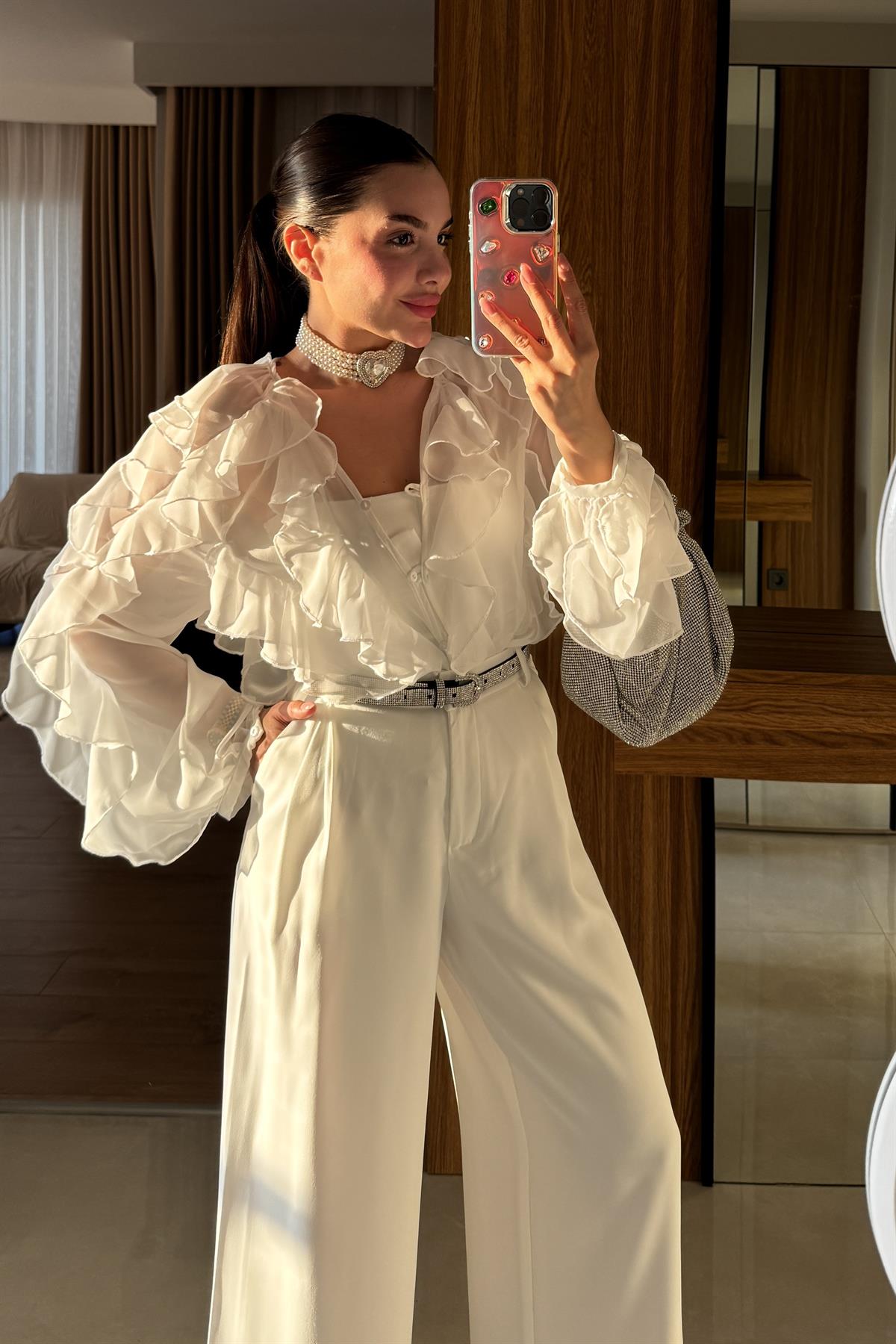 Ropa Beyaz Parçalı Şifon Gömlek