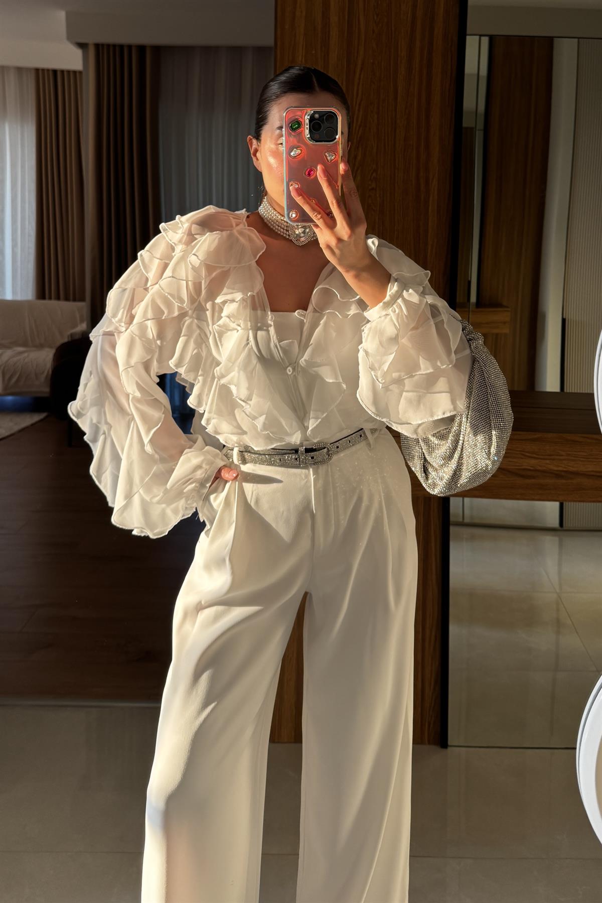 Ropa Beyaz Parçalı Şifon Gömlek