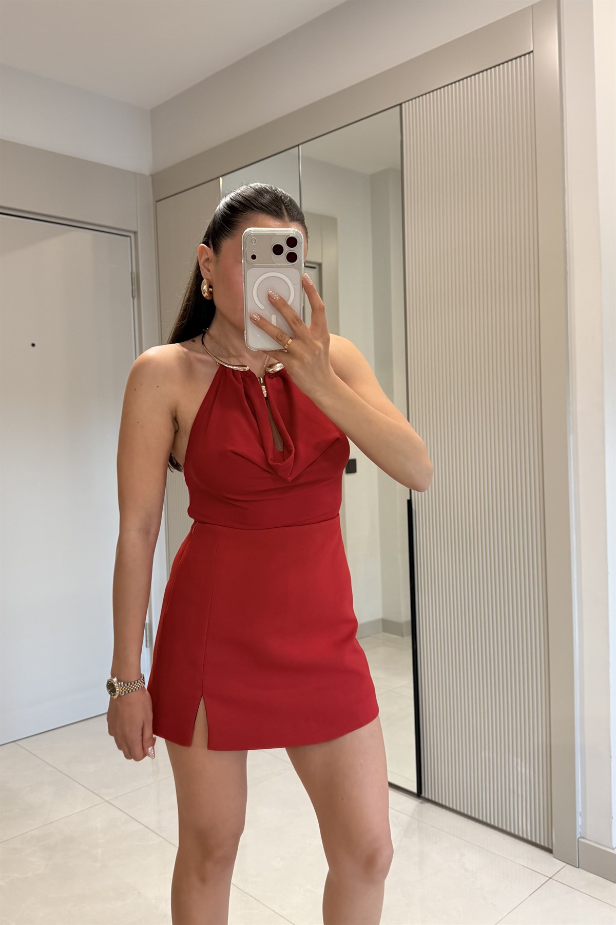 Rosalie Kırmızı Kolye Detaylı Bluz