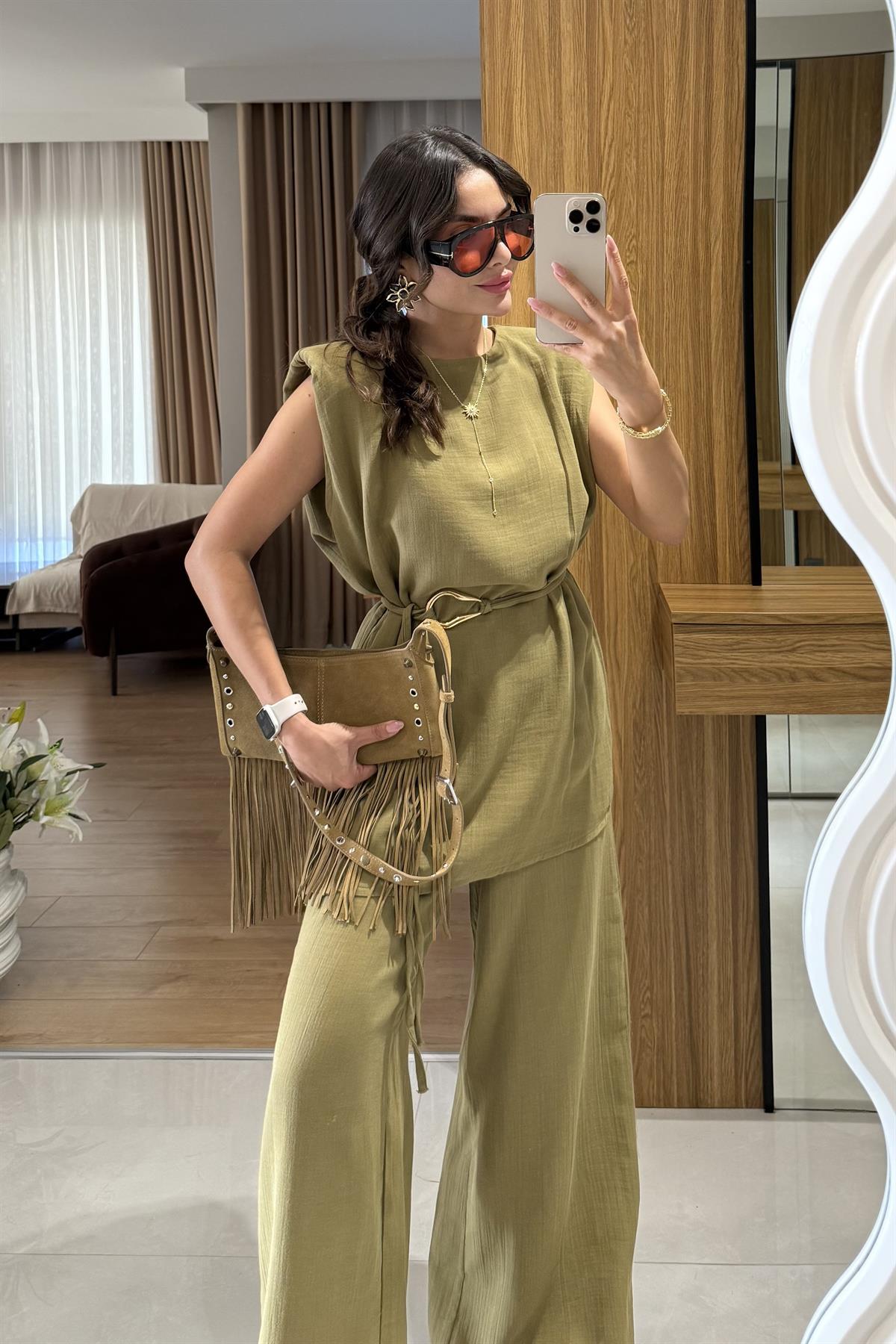 Rosaly Çağla Kemerli Müslin Takım