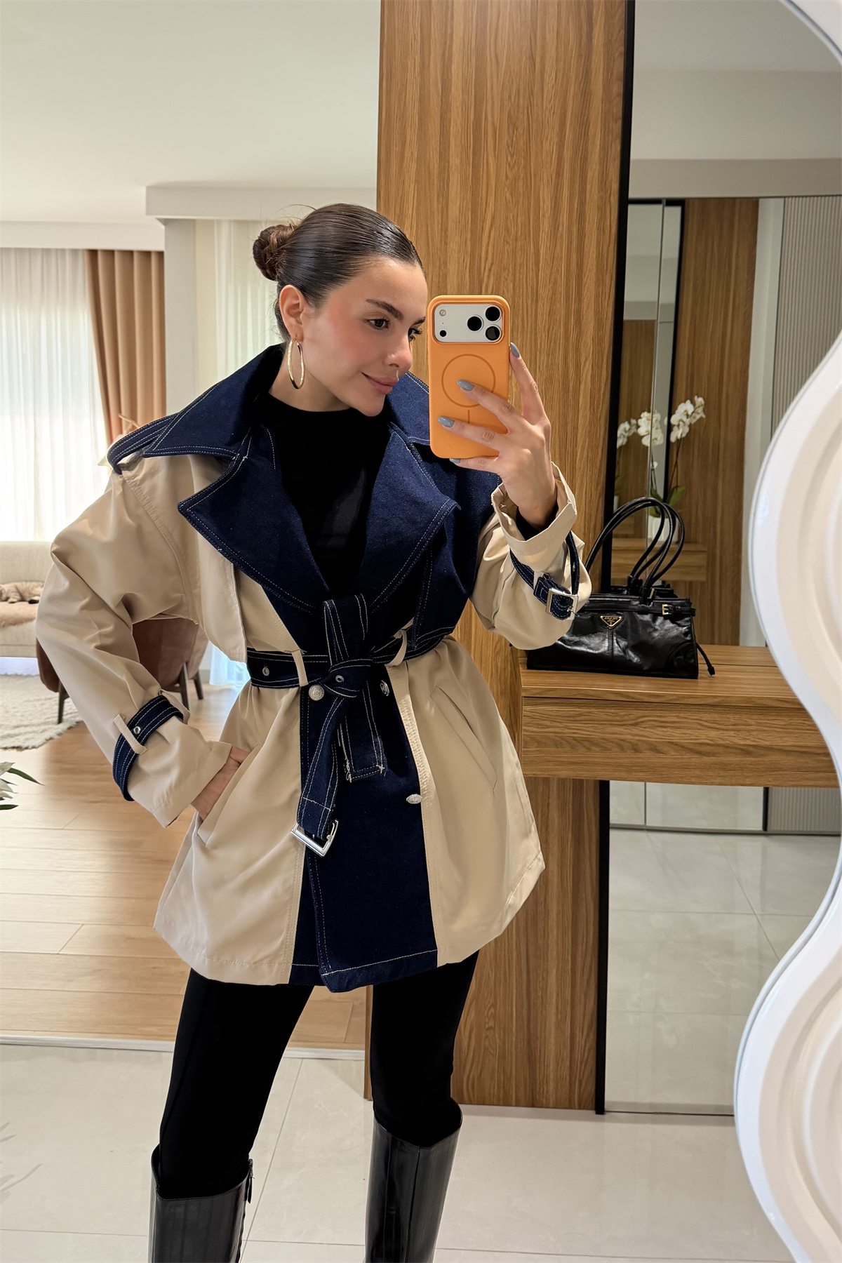 Rosana Denim Detay Kemerli Trenç