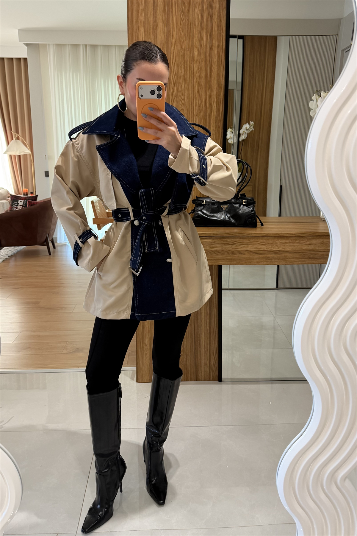 Rosana Denim Detay Kemerli Trenç