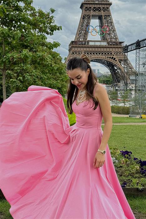 Rose İnce Askılı Çan Elbise-Pembe