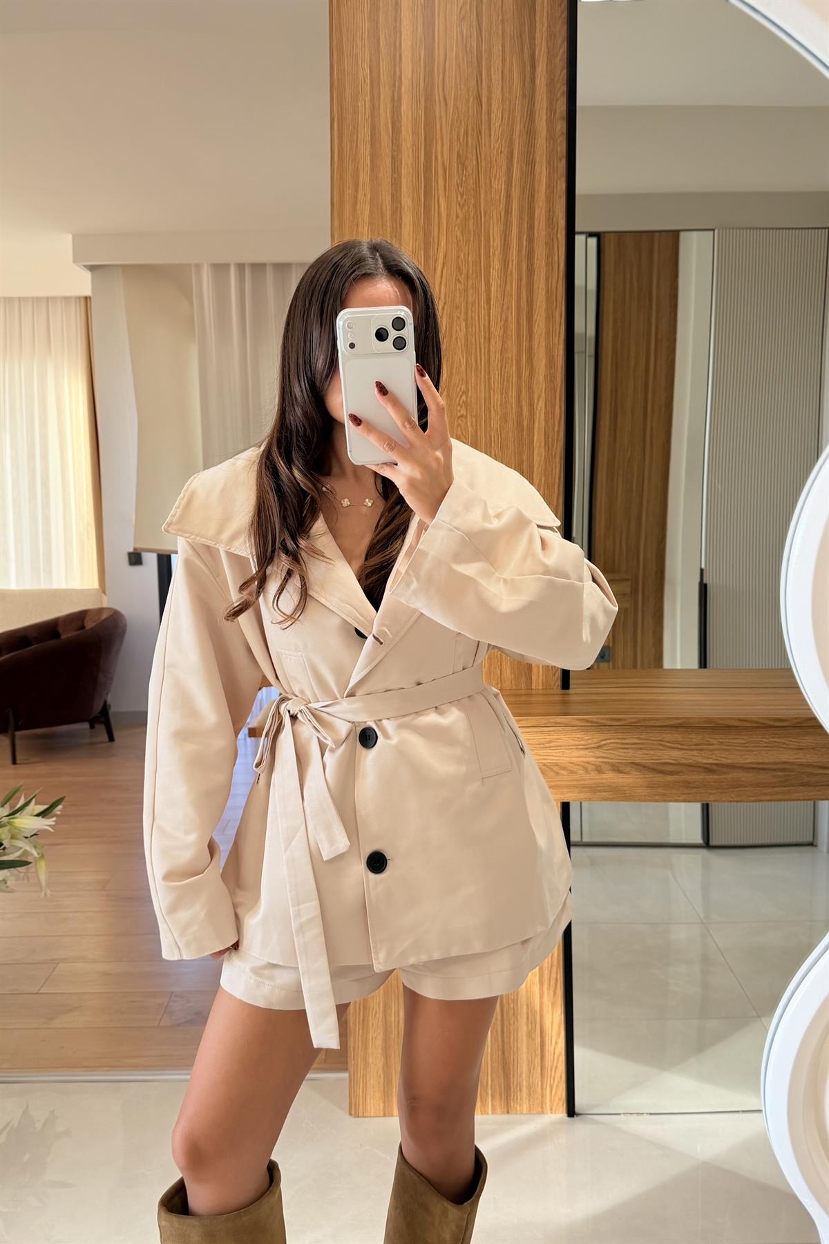 Rosendal Bej Trenç Şort İkili Takım